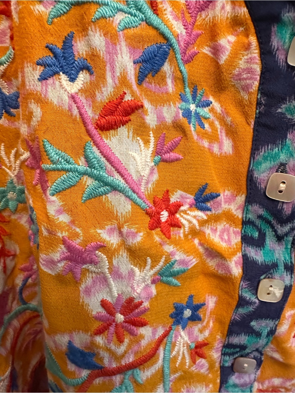 John Mark Multicolor Embroidered Tunic in Orange , blue, purple - Picture 4 of 7
